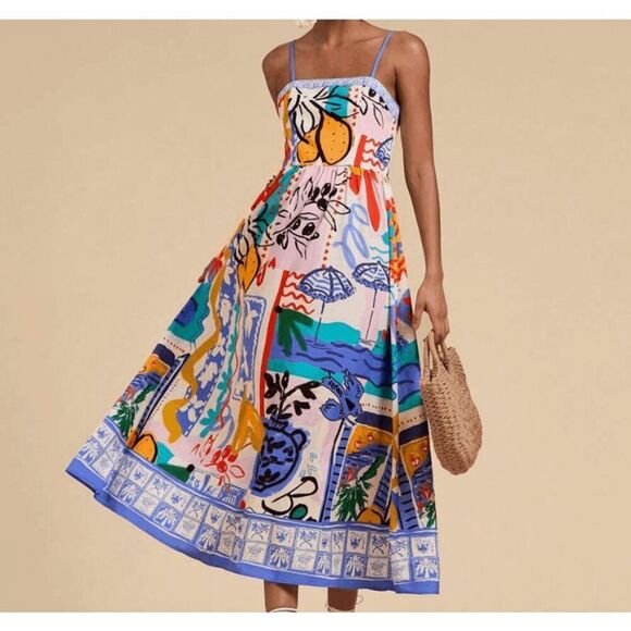 NWT SHEIN Travachic Vacation Woven Printed Spaghetti Strap Dress For Women- Size - Picture 1 of 10